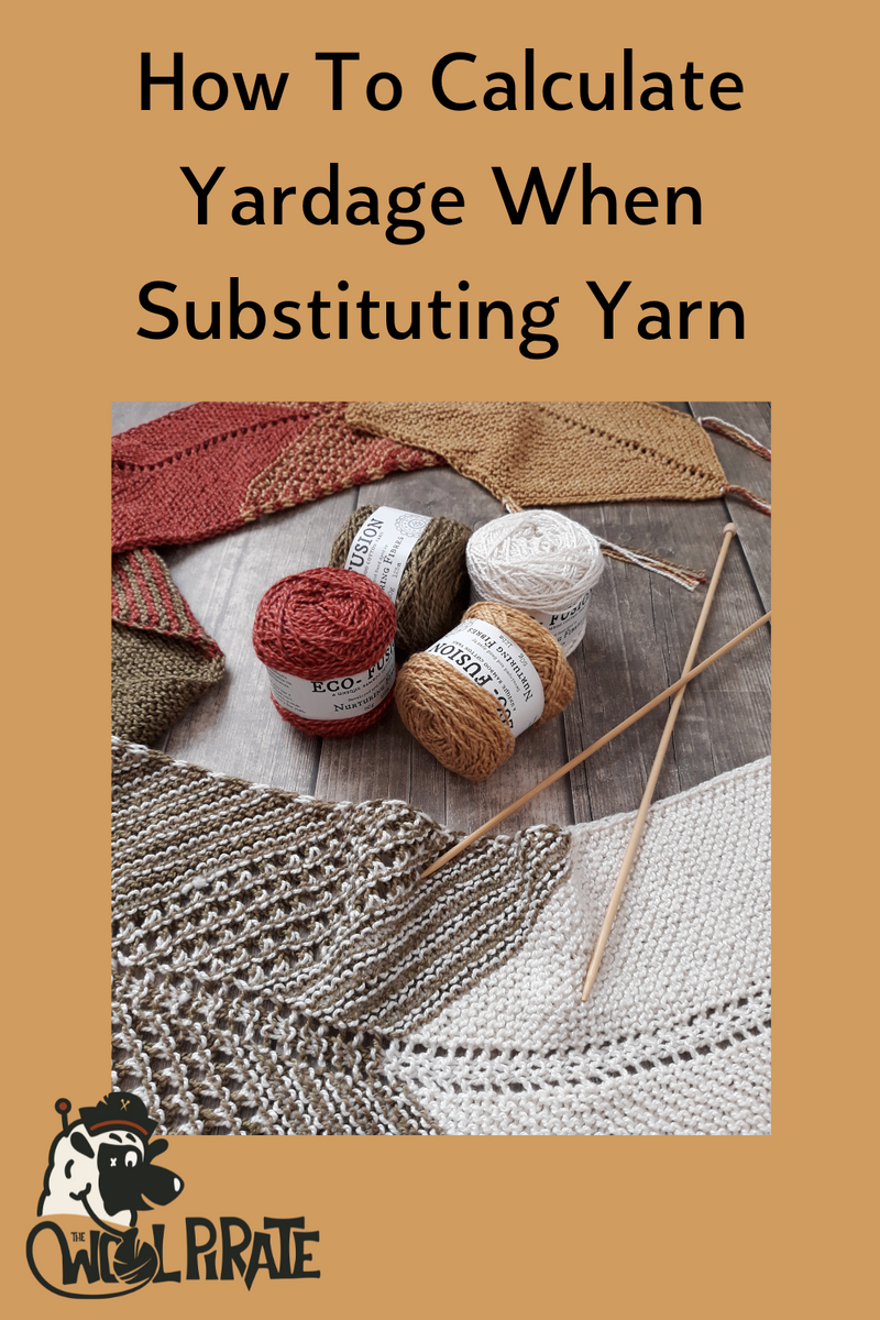 Image of a knitted project flat laid on a table with 4 balls of yarns and a set of knitting needles