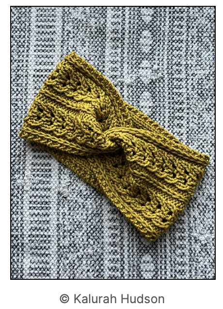 image of the wild thistle headband in a yellowish green coloured yarn