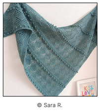 Knitted teal shawl - foula made with scottish yarn festival