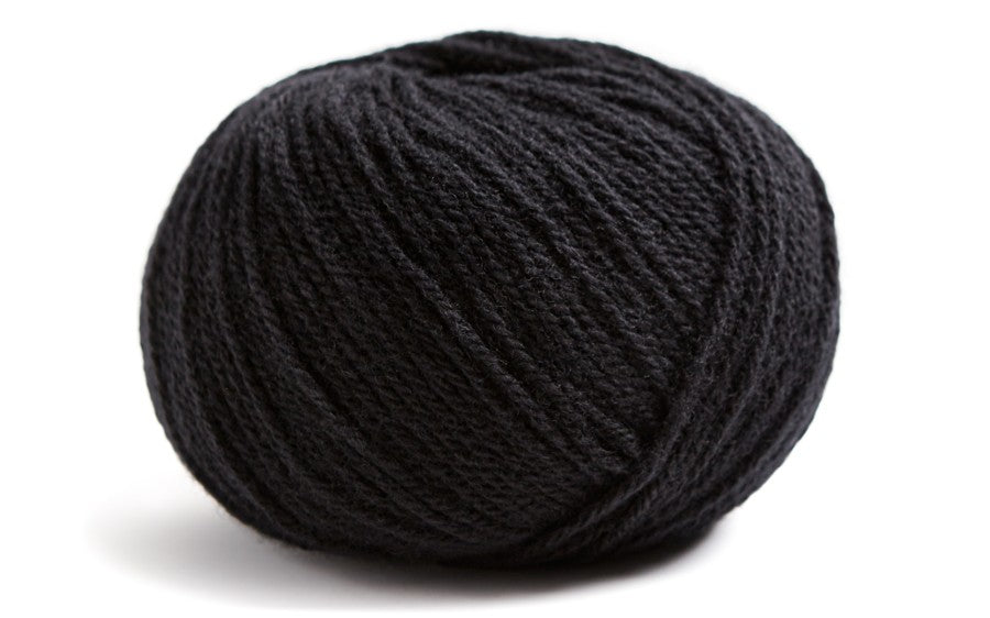 Black ball of yarn on white background