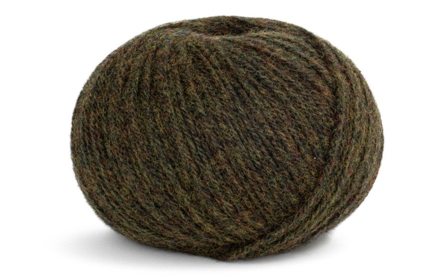 dark green tweed coloured ball of yarn on a white background