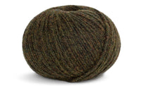 dark green tweed coloured ball of yarn on a white background