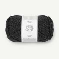 dark charcoal grey yarn on a white background