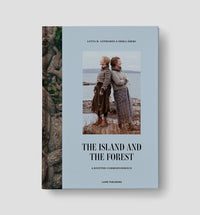 Book cover with two people by a lake, titled 'The Island and The Forest'.