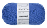 Blue ball of yarn with a Novita label on a white background